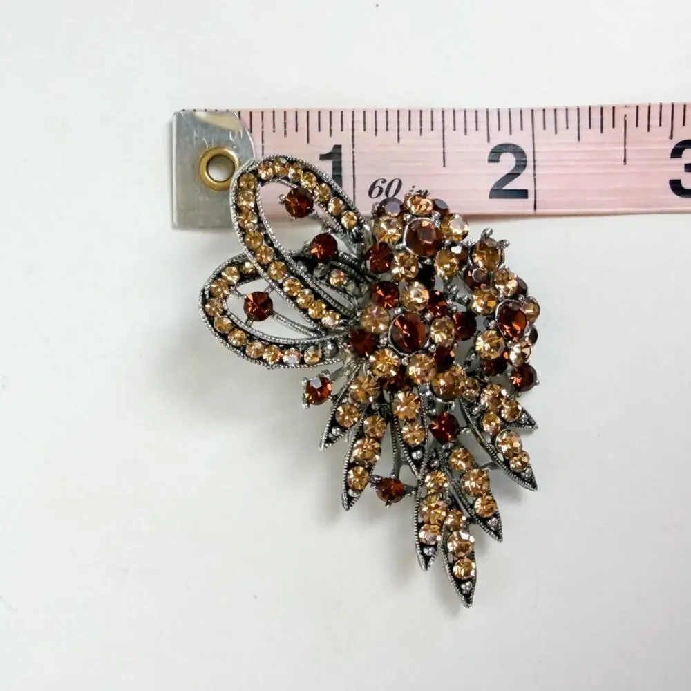 Brown & Champagne Rhinestone Brooch